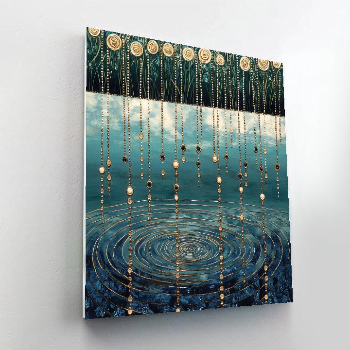 Gustav Klimt Inspired Gilded Rain Pattern Over Quiet Lake paint by color