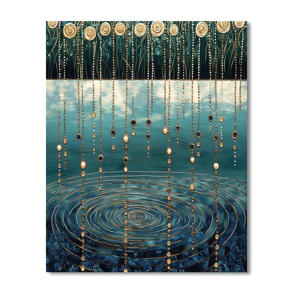 Gustav Klimt Inspired Gilded Rain Pattern Over Quiet Lake paint by color