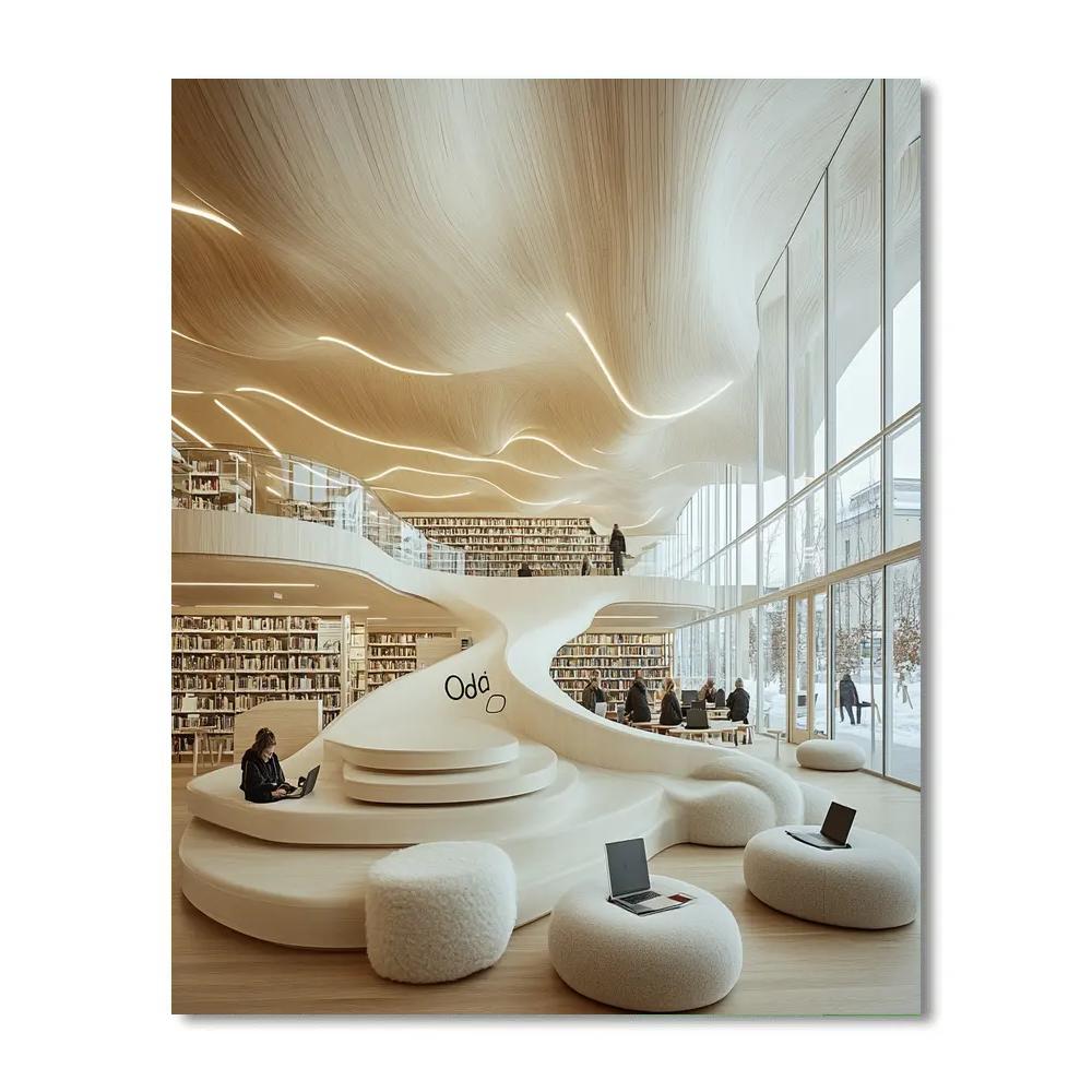 Helsinki Oodi Library Interior Staircase - Helsinki, Finland Paint by numbers kits