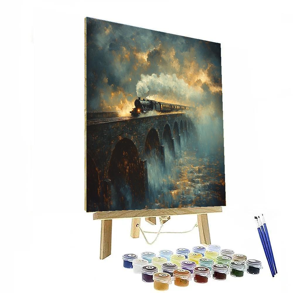 J M W Turner Inspired Storm Over Steam Train Bridge DIY paint by numbers