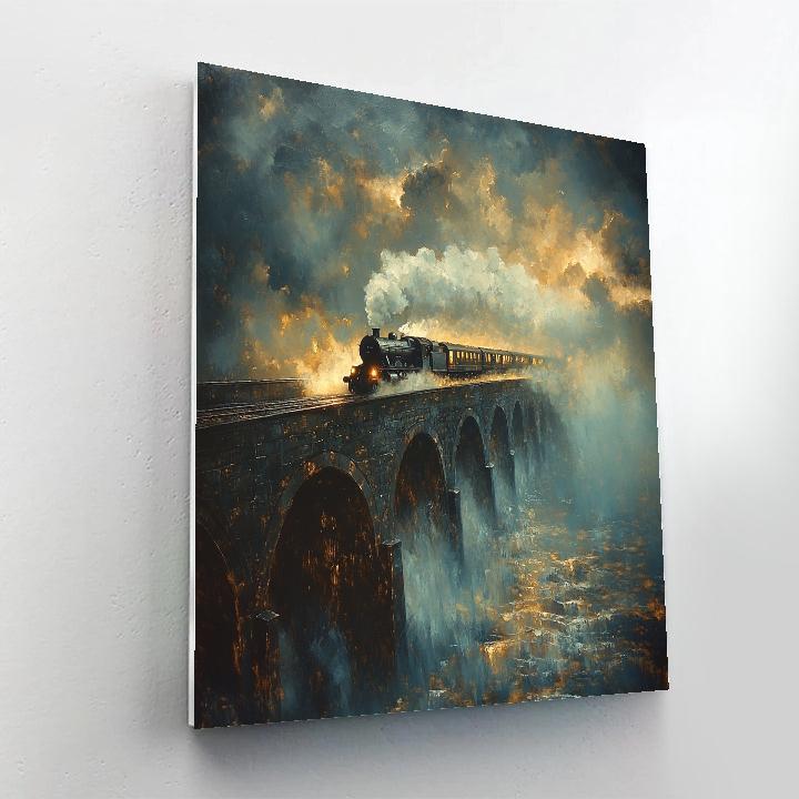 J M W Turner Inspired Storm Over Steam Train Bridge DIY paint by numbers