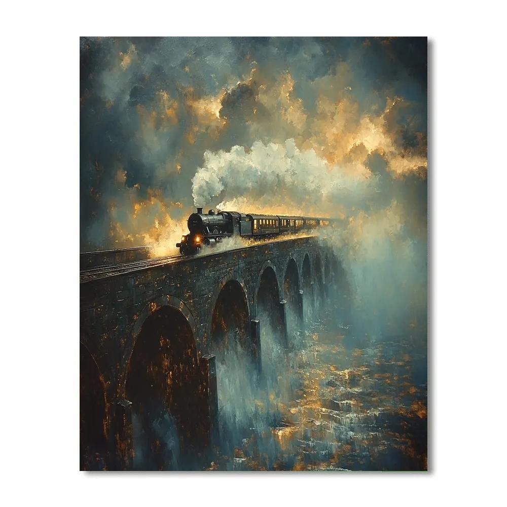 J M W Turner Inspired Storm Over Steam Train Bridge DIY paint by numbers