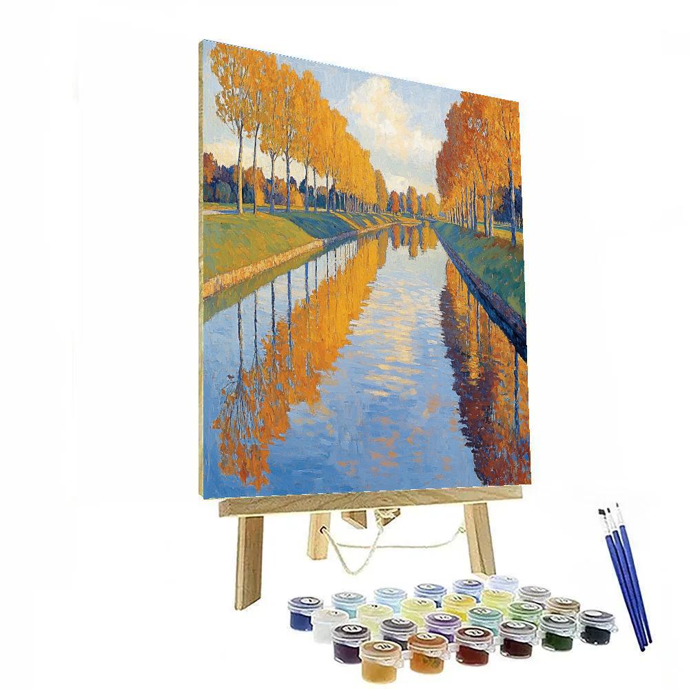 Claude Monet Inspired Autumn Canal With Golden Reflections Painting by numbers kit