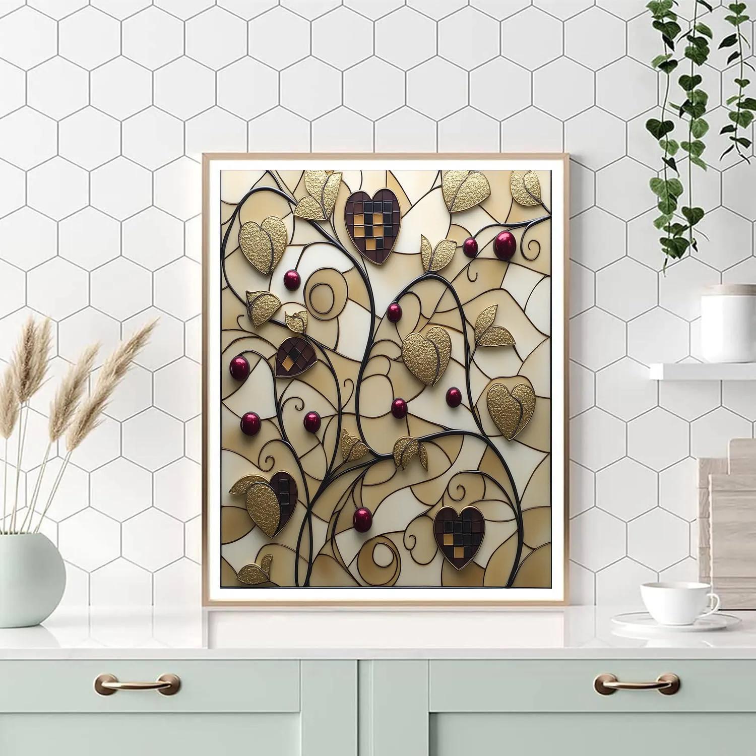 Gustav Klimt Inspired Autumn Vines In Bronze Filigree paint by number