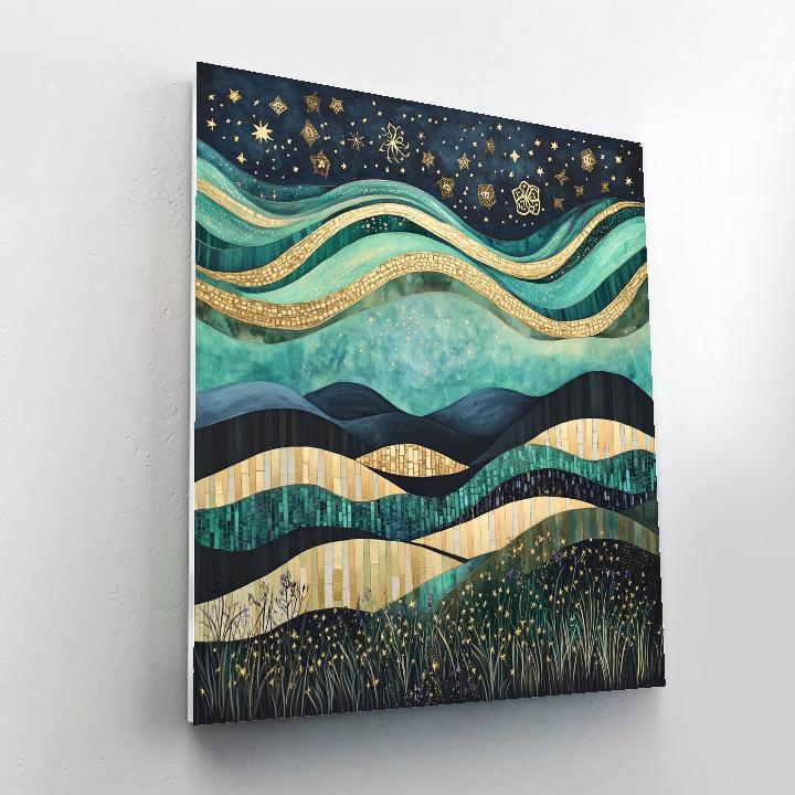 Gustav Klimt Inspired Aurora Over Geometric Hills Paint by numbers kits
