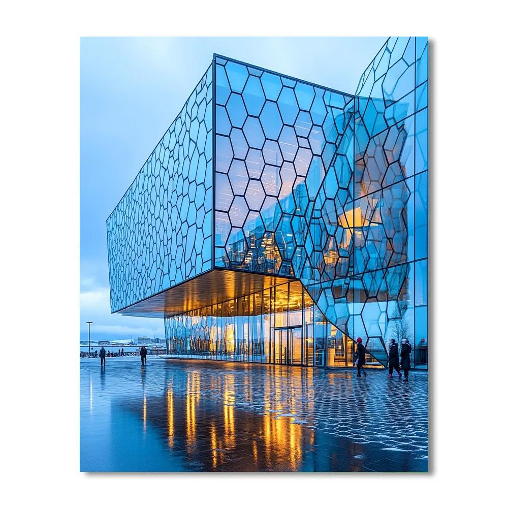 Reykjavik Harpa Concert Hall Facade In Winter Light - Reykjavik, Iceland Number painting