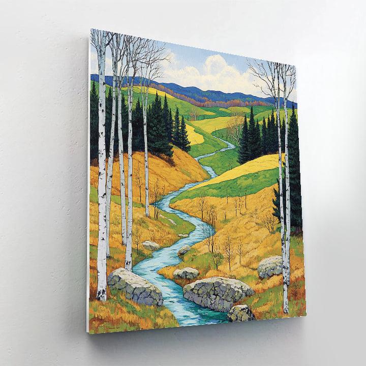 Franklin Carmichael Inspired Spring Meltwater Through Birch And Pines paint by numbers