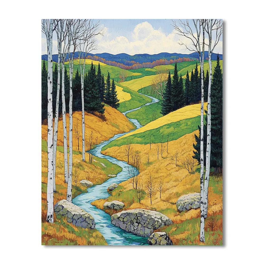 Franklin Carmichael Inspired Spring Meltwater Through Birch And Pines paint by numbers