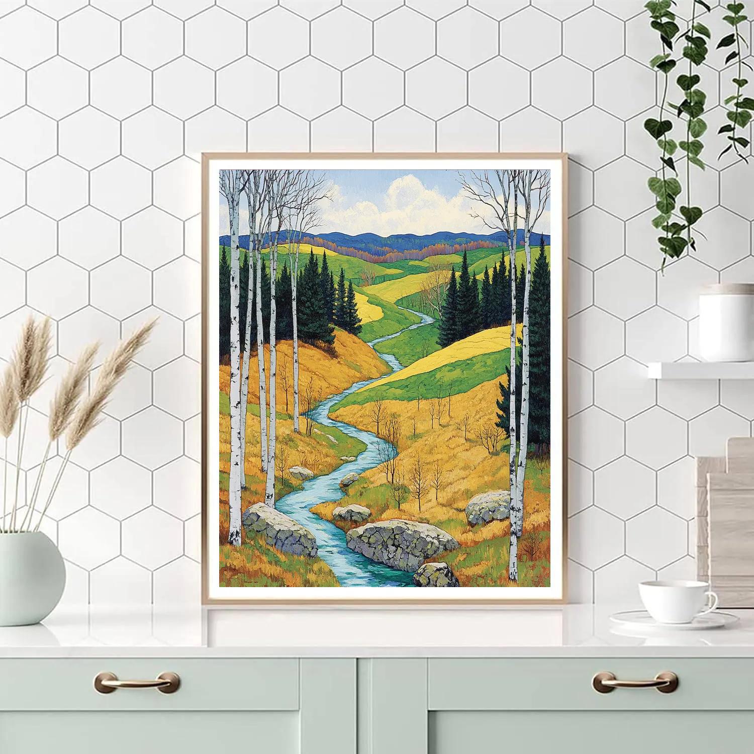 Franklin Carmichael Inspired Spring Meltwater Through Birch And Pines paint by numbers
