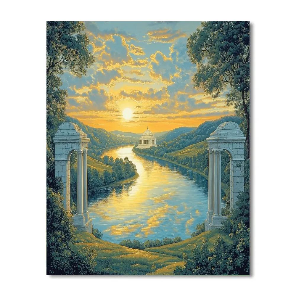 Raphael Inspired River Of Twin Arches And Distant Dome Numbered painting kits