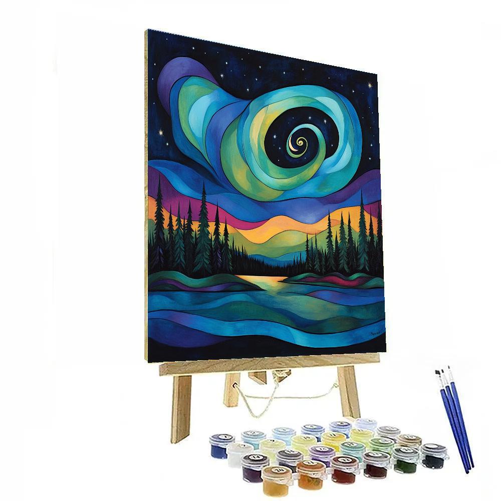 Norval Morrisseau Inspired Aurora Serpent Of The Boreal Night paint by color