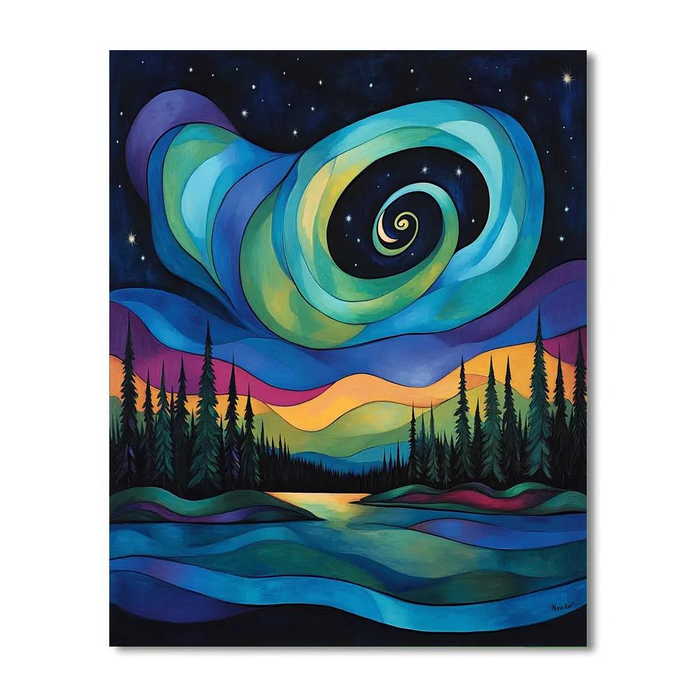 Norval Morrisseau Inspired Aurora Serpent Of The Boreal Night paint by color