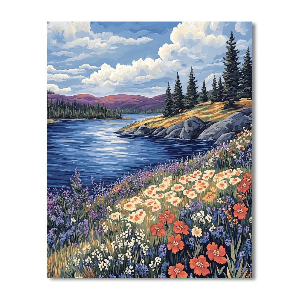 J. E. H. MacDonald Inspired Wildflower Wind Over Granite Shore paint by number