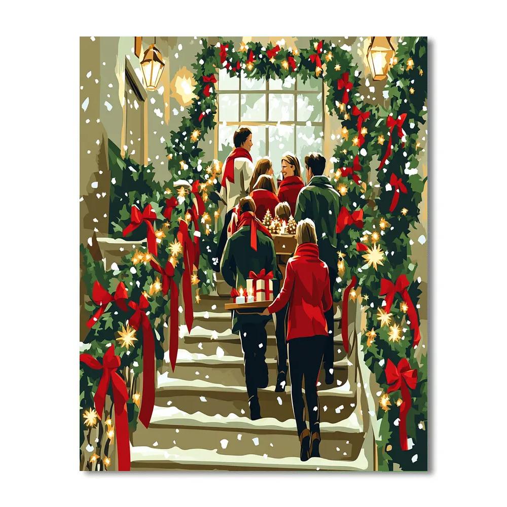 Garlanded Staircase Gathering paint by numbers