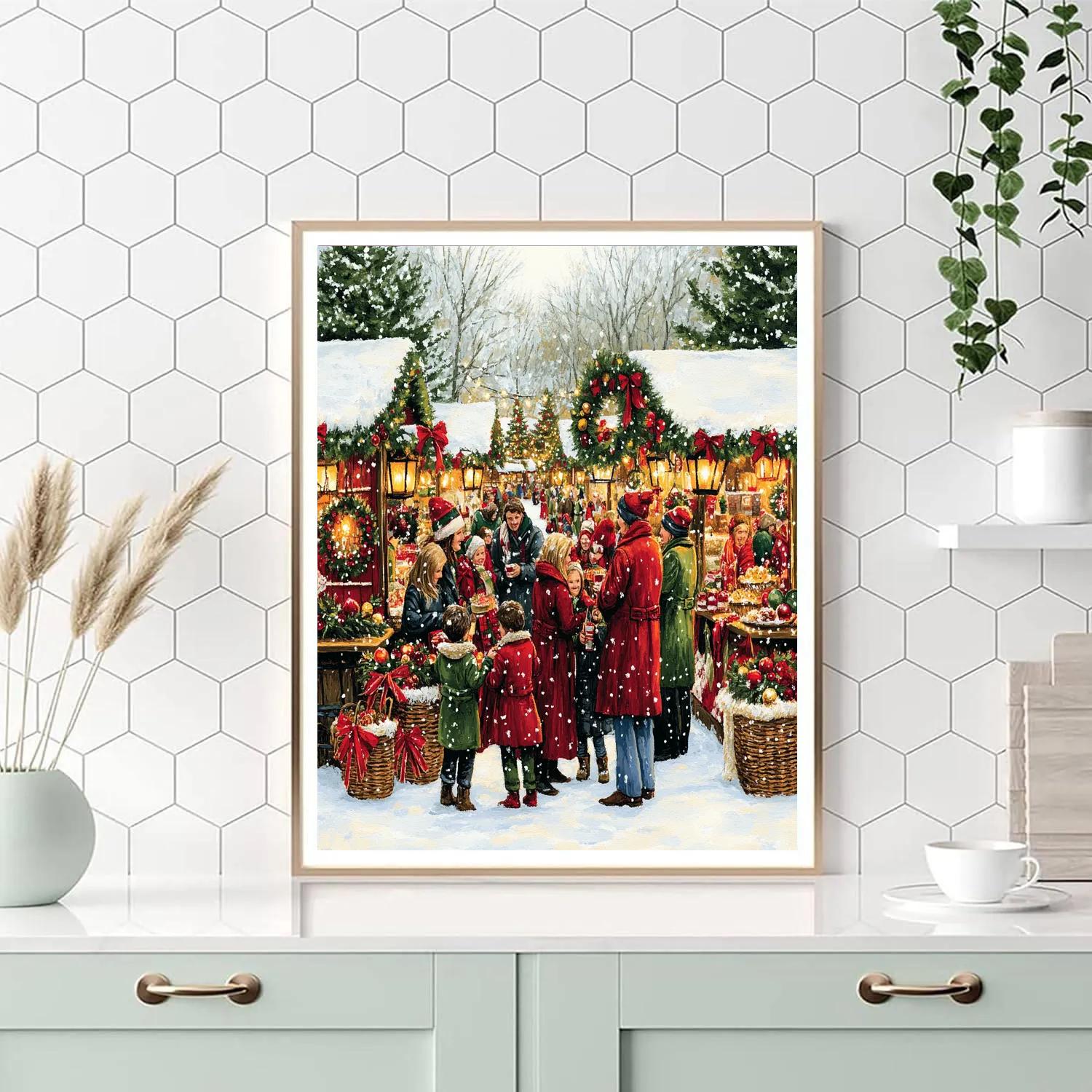 Snowy Market Of Holly Lanterns paint by numbers