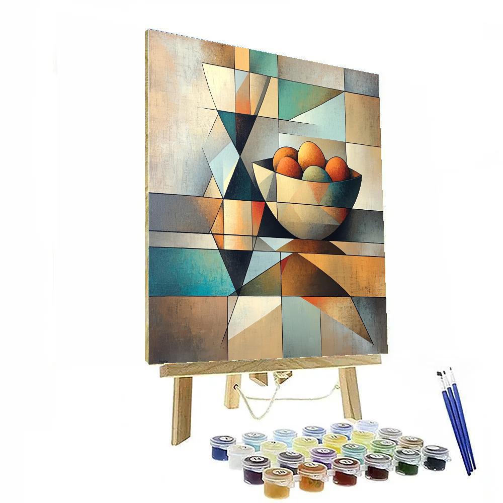 Pablo Picasso Inspired Cubist Nebula Still Life With Fractured Fruit And Vessel Number painting