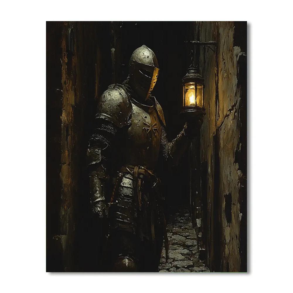 Caravaggio Inspired Knight And Lantern In Dark Alley Paint by numbers kits