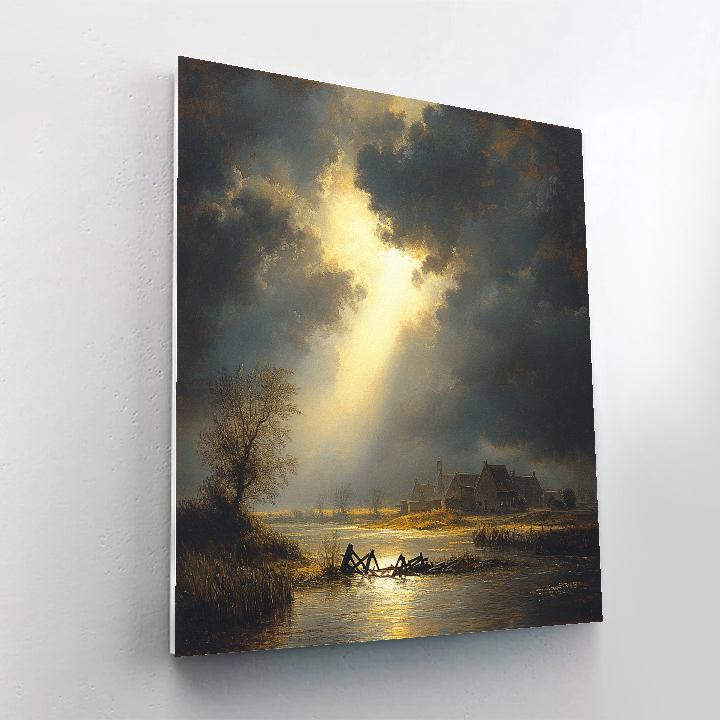 Rembrandt Inspired Beacon Of Light Through A Ruined Dike Gate paint by number