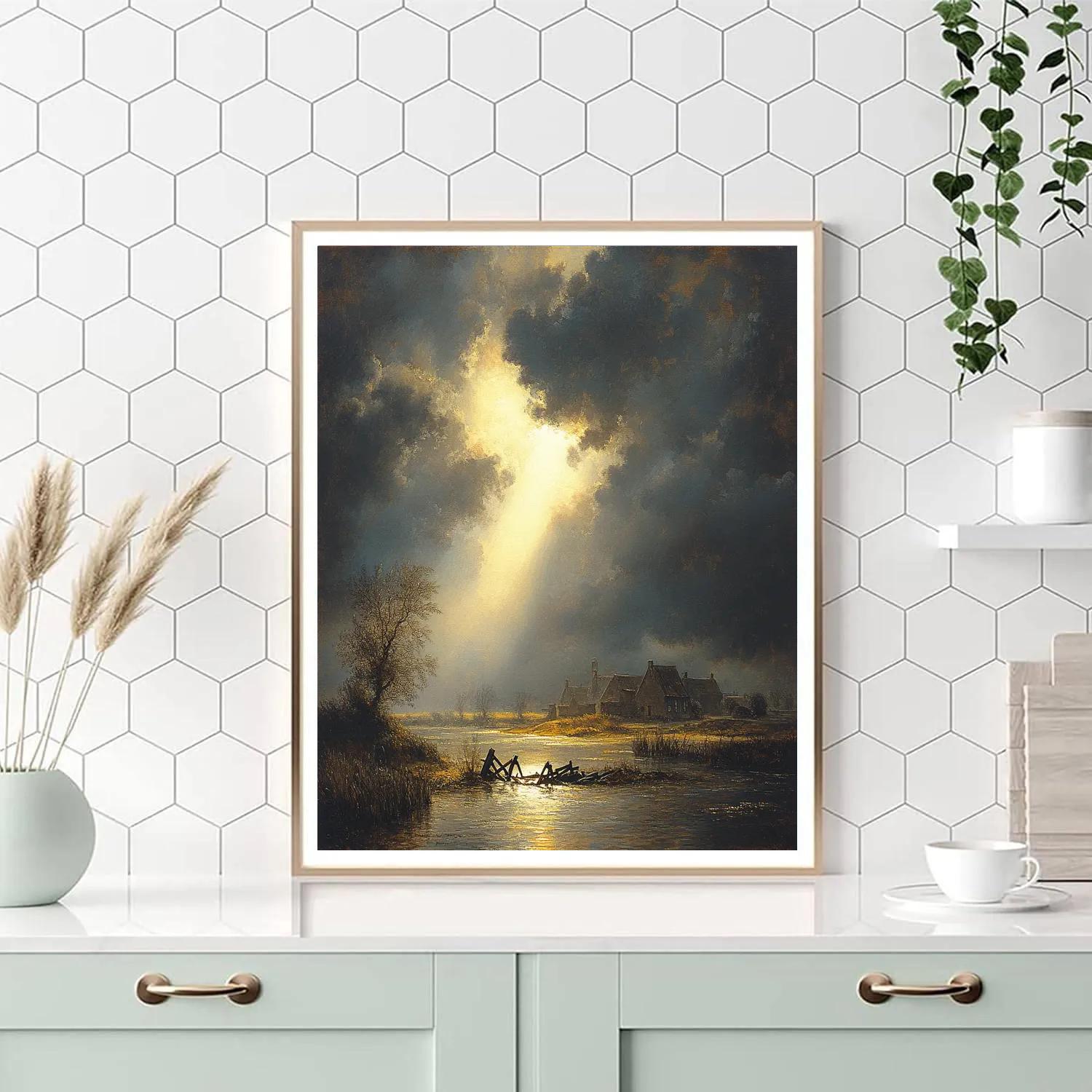 Rembrandt Inspired Beacon Of Light Through A Ruined Dike Gate paint by number