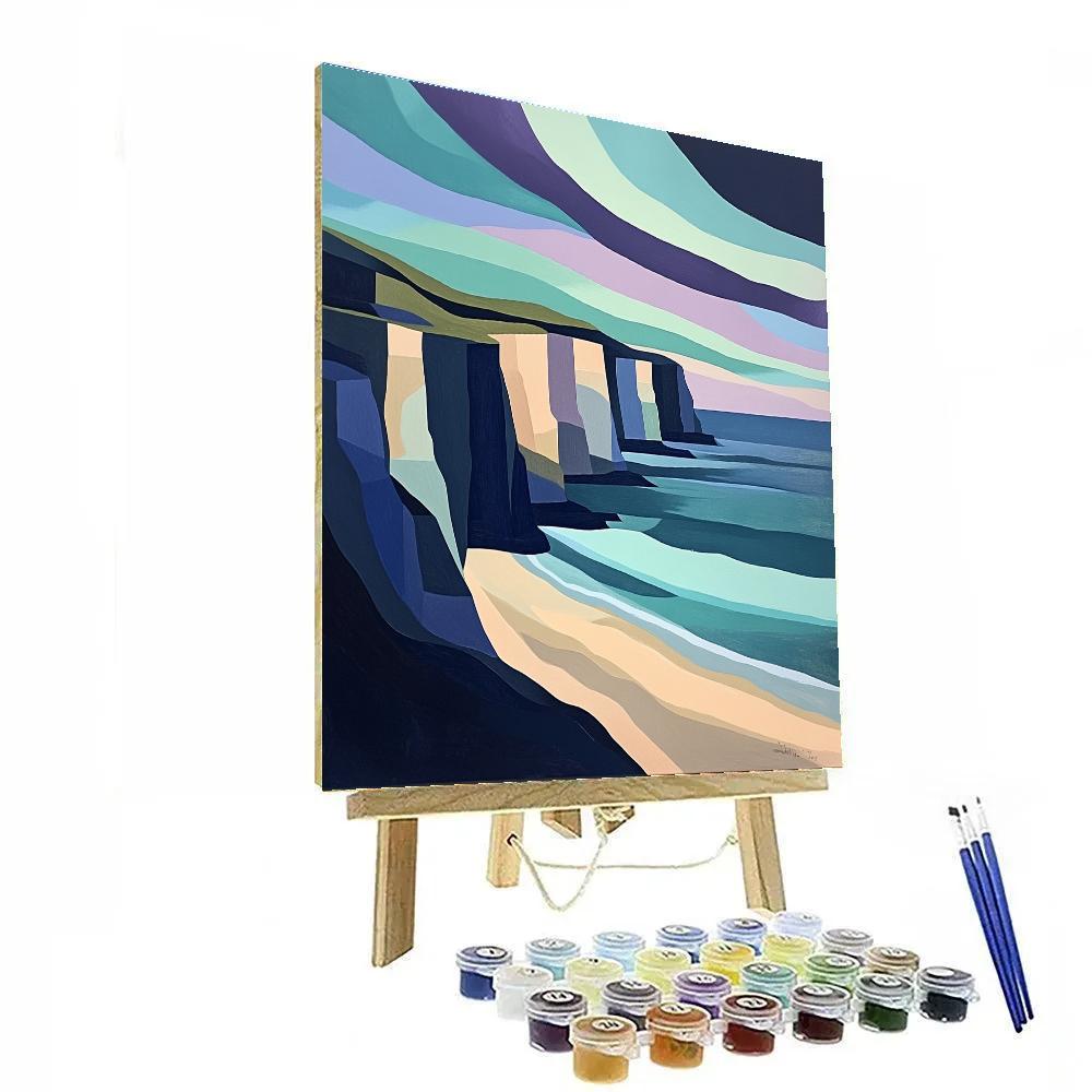 Pablo Picasso Inspired Geometric Aurora Over Fractured Coastal Cliffs paint by numbers
