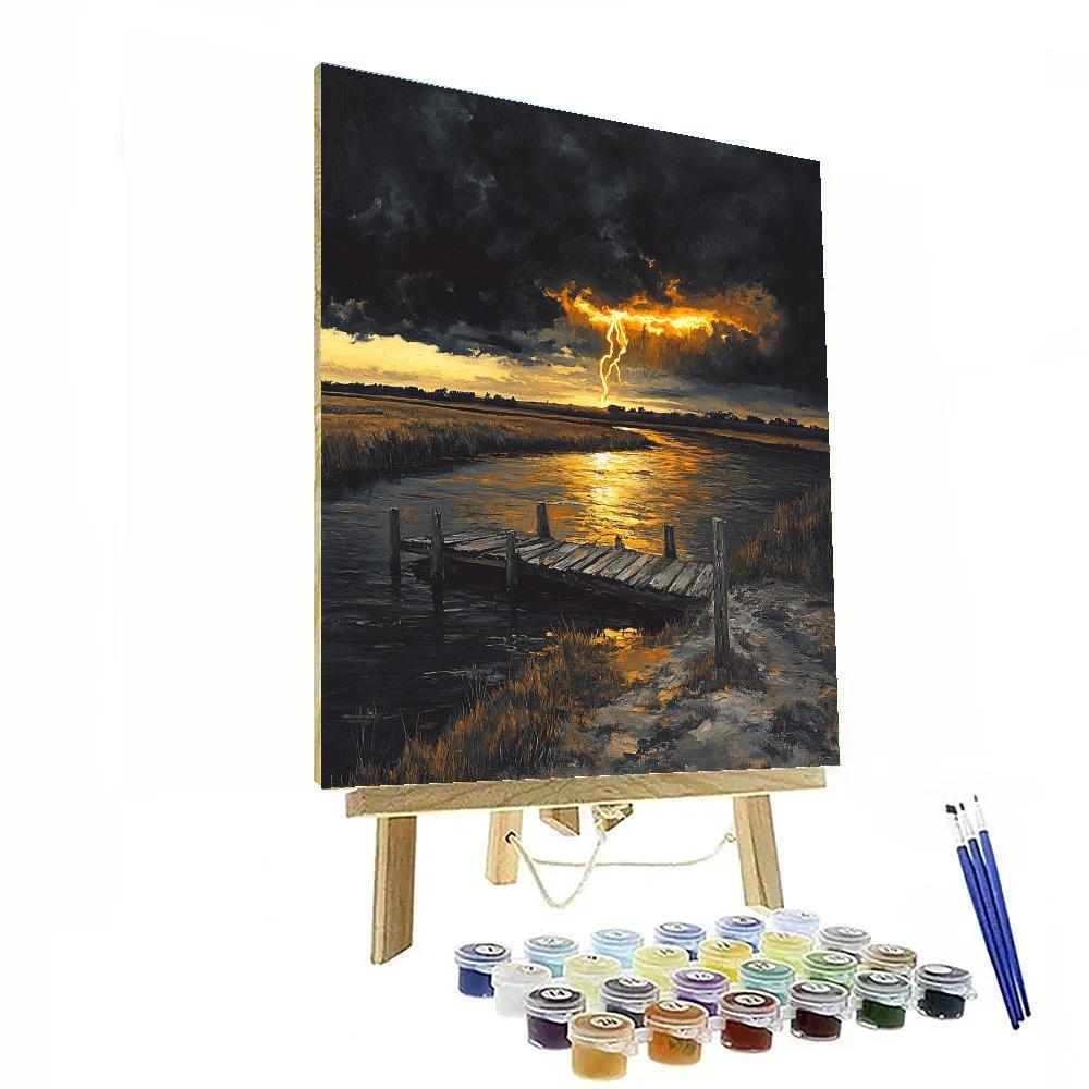 Rembrandt Inspired Midnight River Bend Under A Split Thundercloud painting number kit