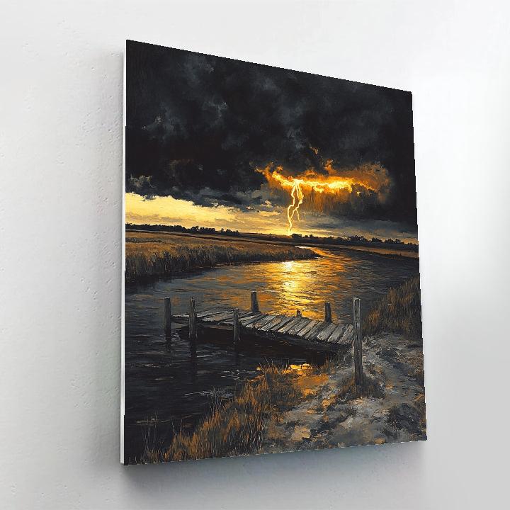 Rembrandt Inspired Midnight River Bend Under A Split Thundercloud painting number kit