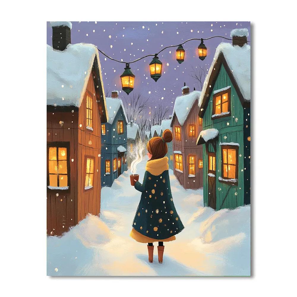 Anna Cozy Winter Village Stroll Disney Inspired paint by numbers