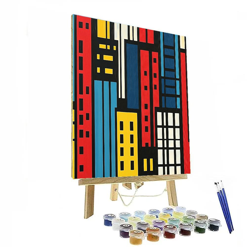 Piet Mondrian Inspired Futuristic City Grid Numbered painting kits