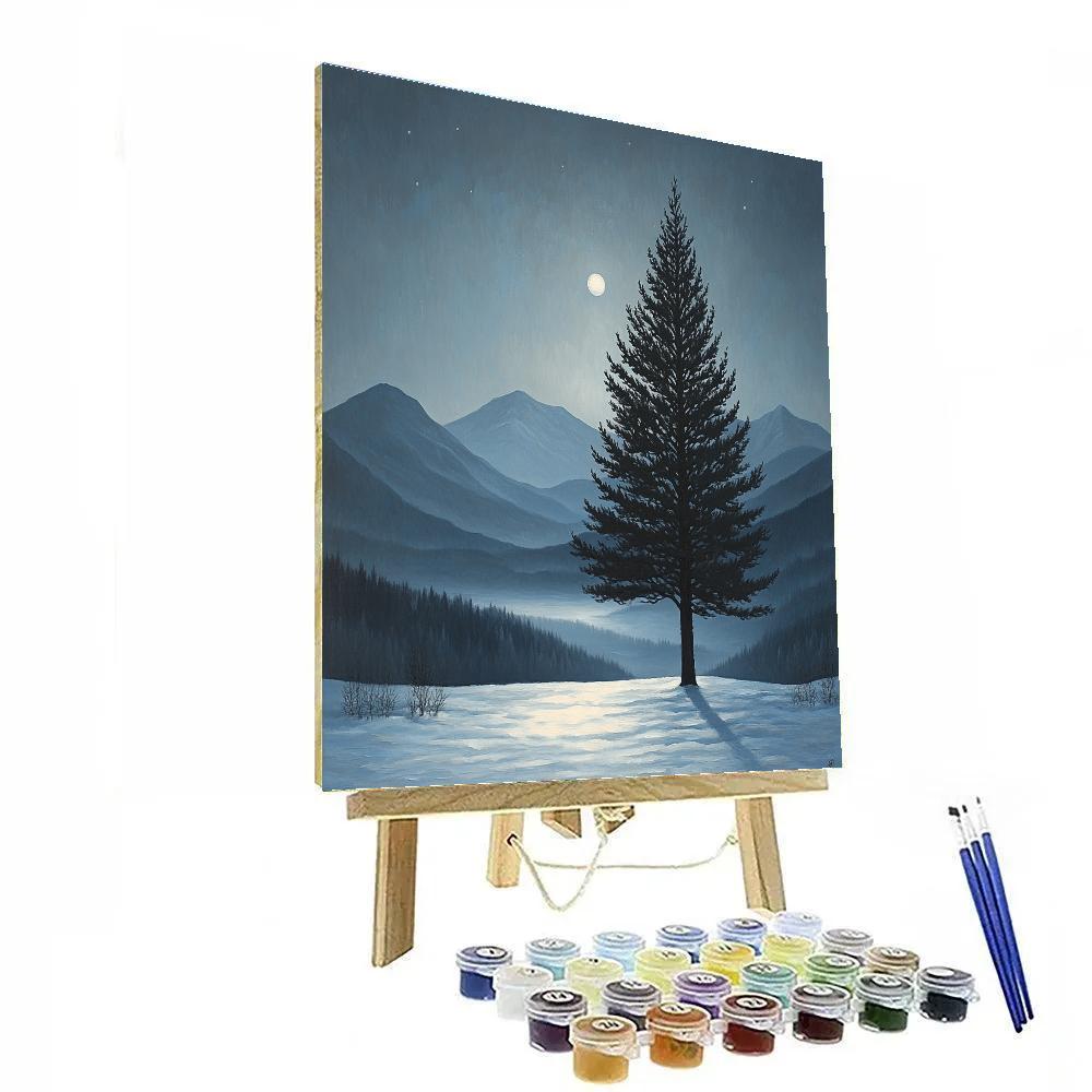 Caspar David Friedrich Inspired Moonlit Mountains And Pine paint by color