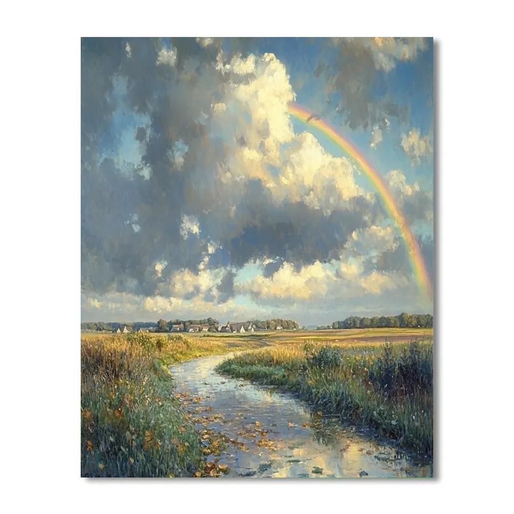 John Constable Inspired Countryside Rainbow After Rain paint by numbers