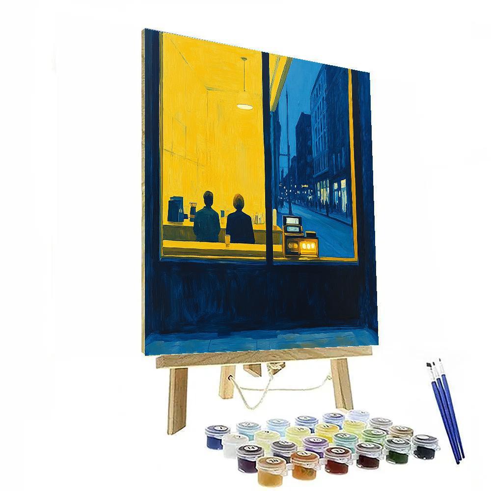 Edward Hopper Inspired Late Night Cafe Window paint by color