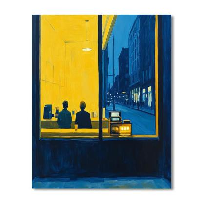Edward Hopper Inspired Late Night Cafe Window paint by color