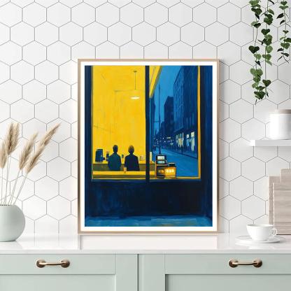 Edward Hopper Inspired Late Night Cafe Window paint by color
