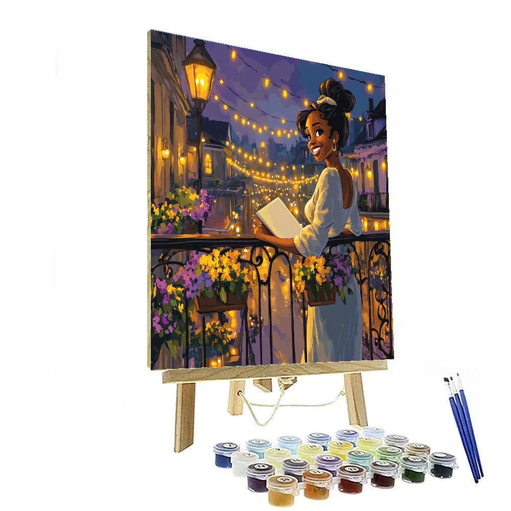 Tiana New Orleans Balcony Evening Disney Inspired paint by number