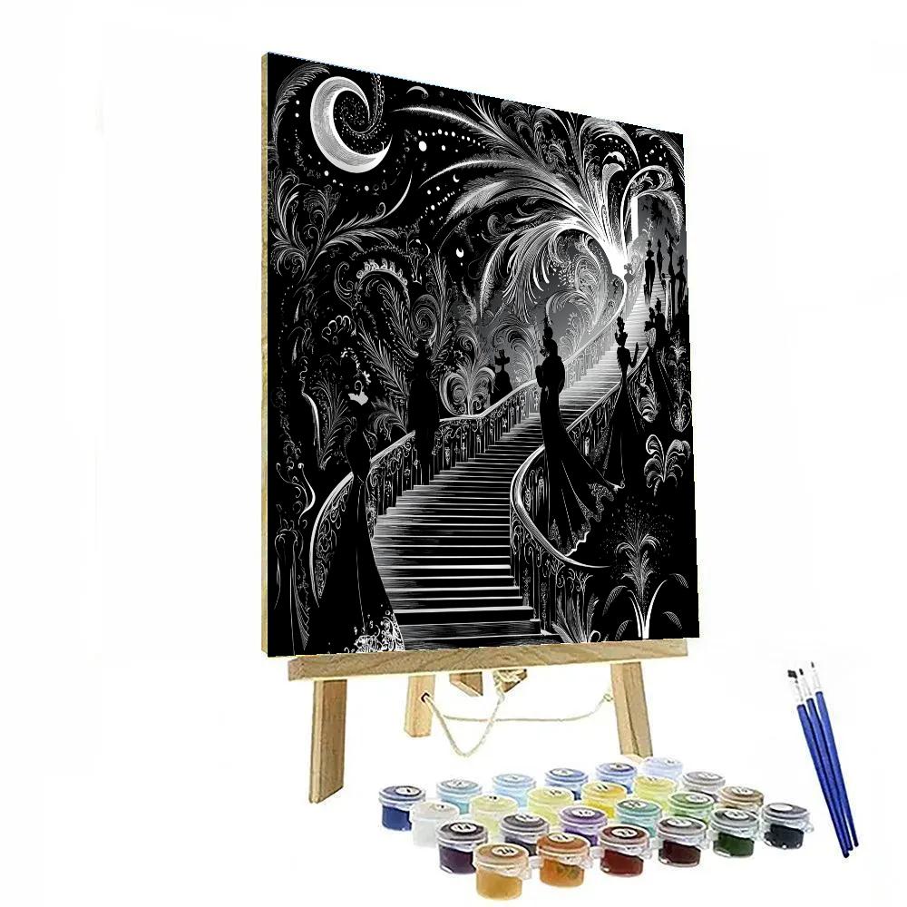 Aubrey Beardsley Inspired Masquerade Ball Silhouette paint by color