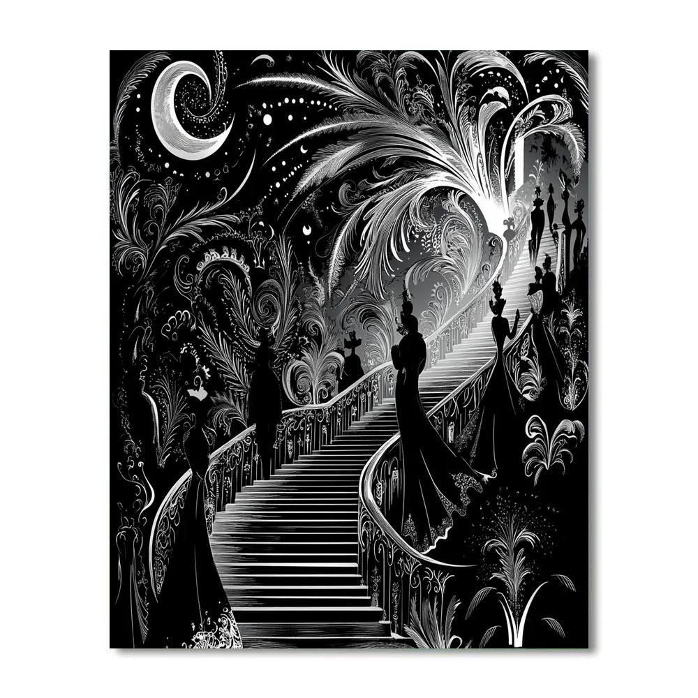 Aubrey Beardsley Inspired Masquerade Ball Silhouette paint by color