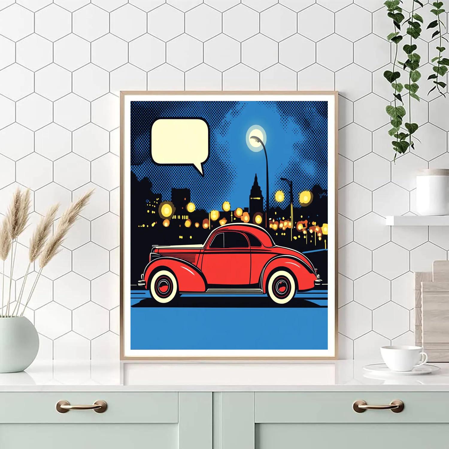 Roy Lichtenstein Inspired Comic Style Vintage Car Paint by numbers art