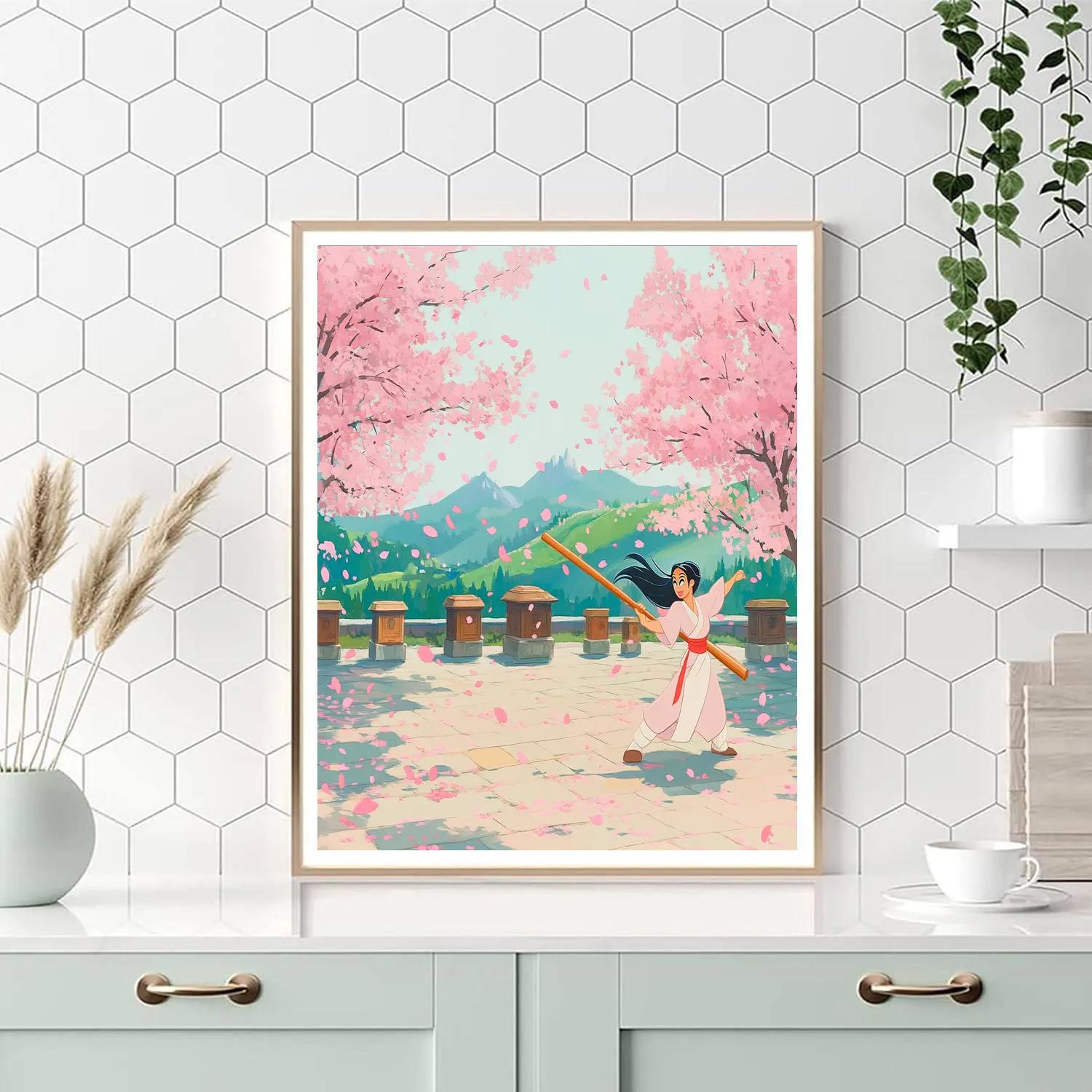 Mulan Cherry Blossom Training Field Disney Inspired Painting by numbers kit