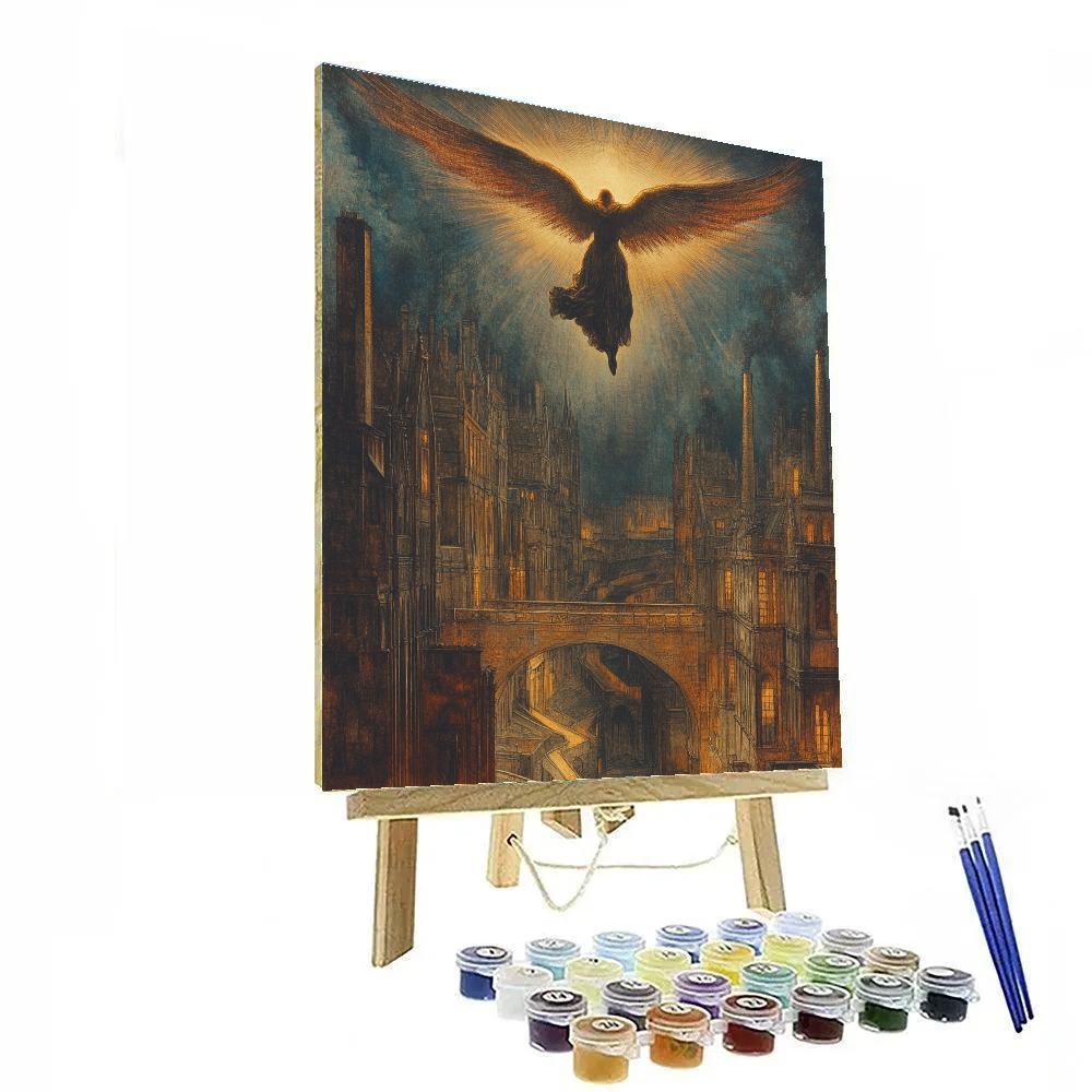 William Blake Inspired Visionary Angel Over City Number painting
