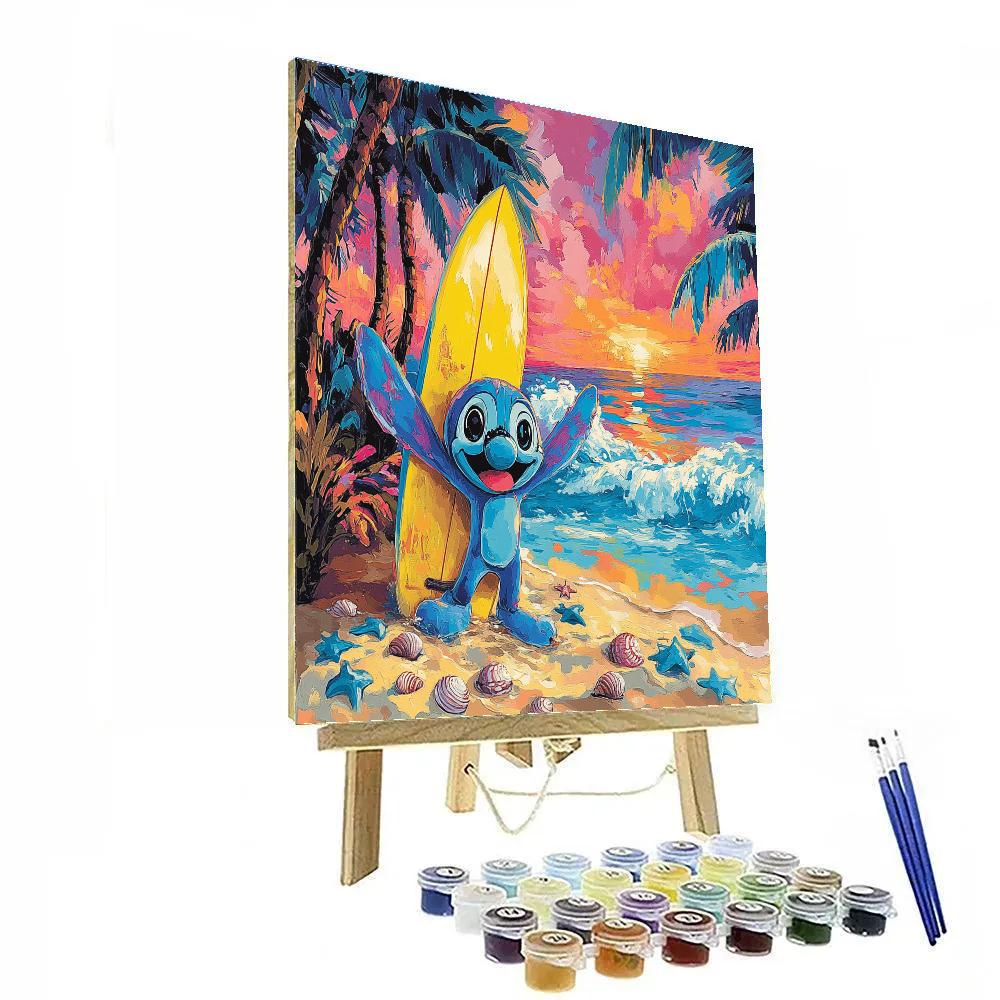 Stitch Tropical Beach Surf Time Disney Inspired painting number kit