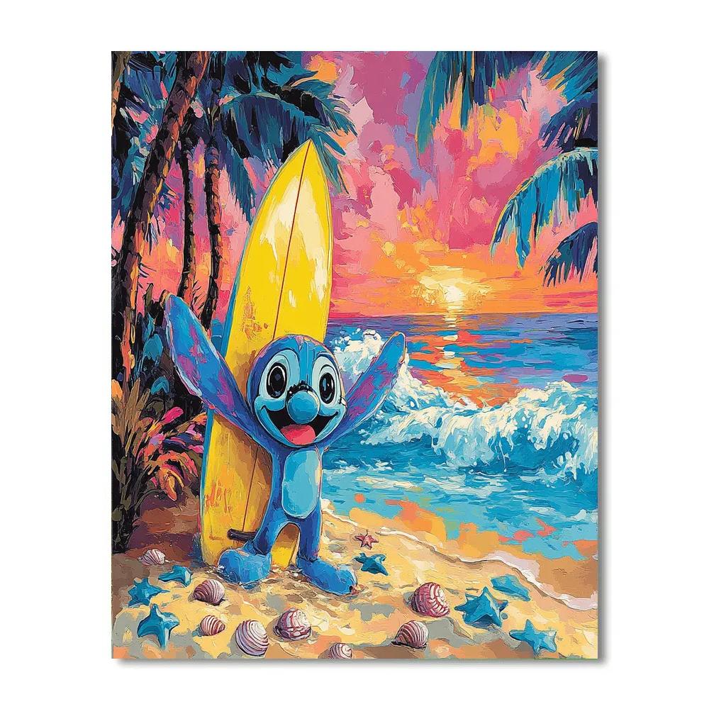 Stitch Tropical Beach Surf Time Disney Inspired painting number kit