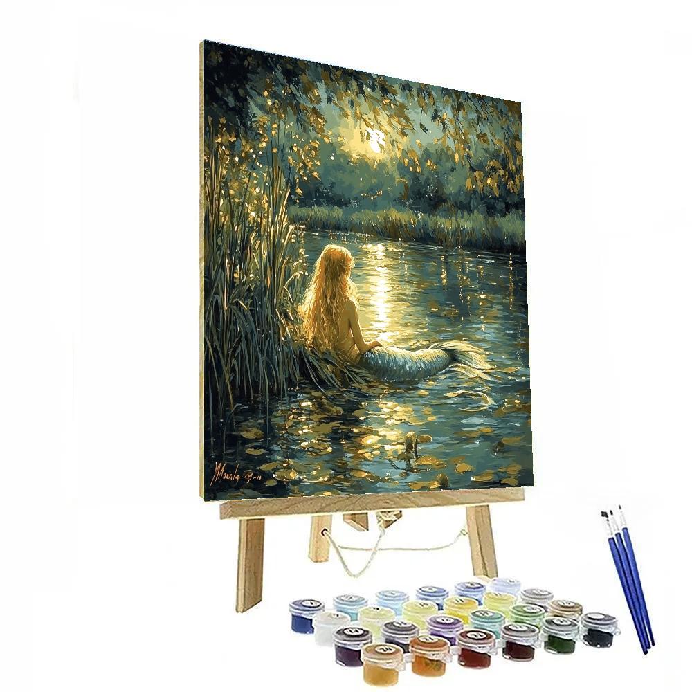John William Waterhouse Inspired Mermaid By Moonlit River Number painting