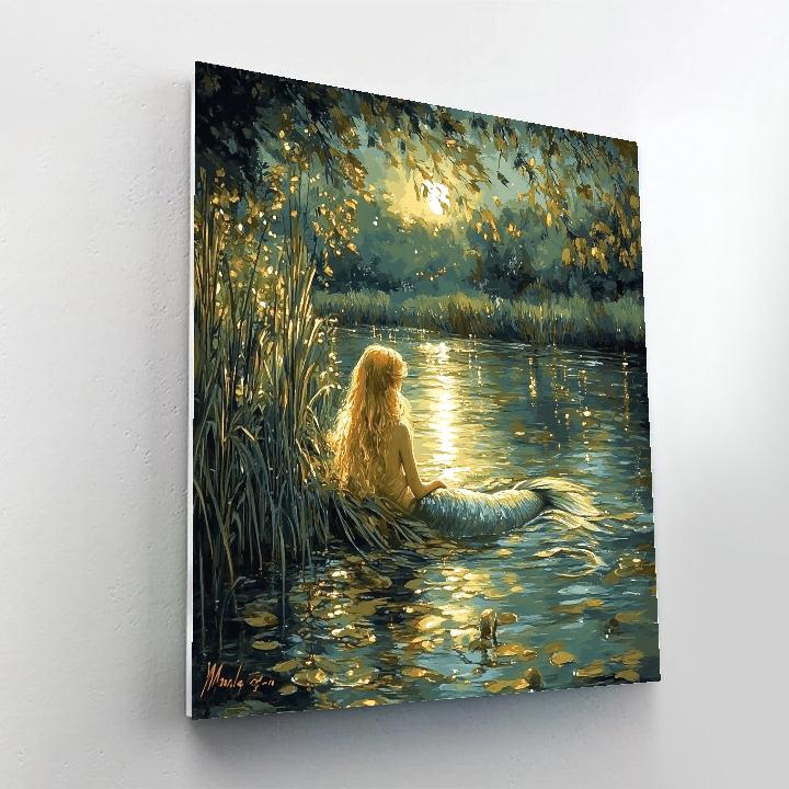 John William Waterhouse Inspired Mermaid By Moonlit River Number painting