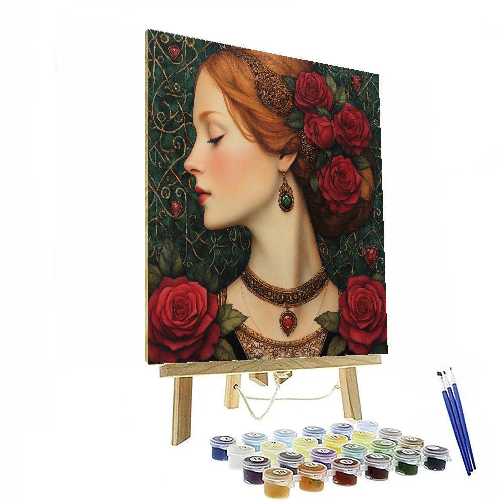 Dante Gabriel Rossetti Inspired Portrait With Roses And Jewelry painting number kit