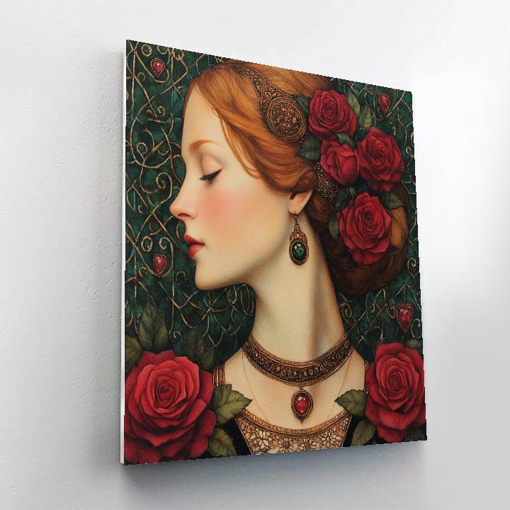 Dante Gabriel Rossetti Inspired Portrait With Roses And Jewelry painting number kit