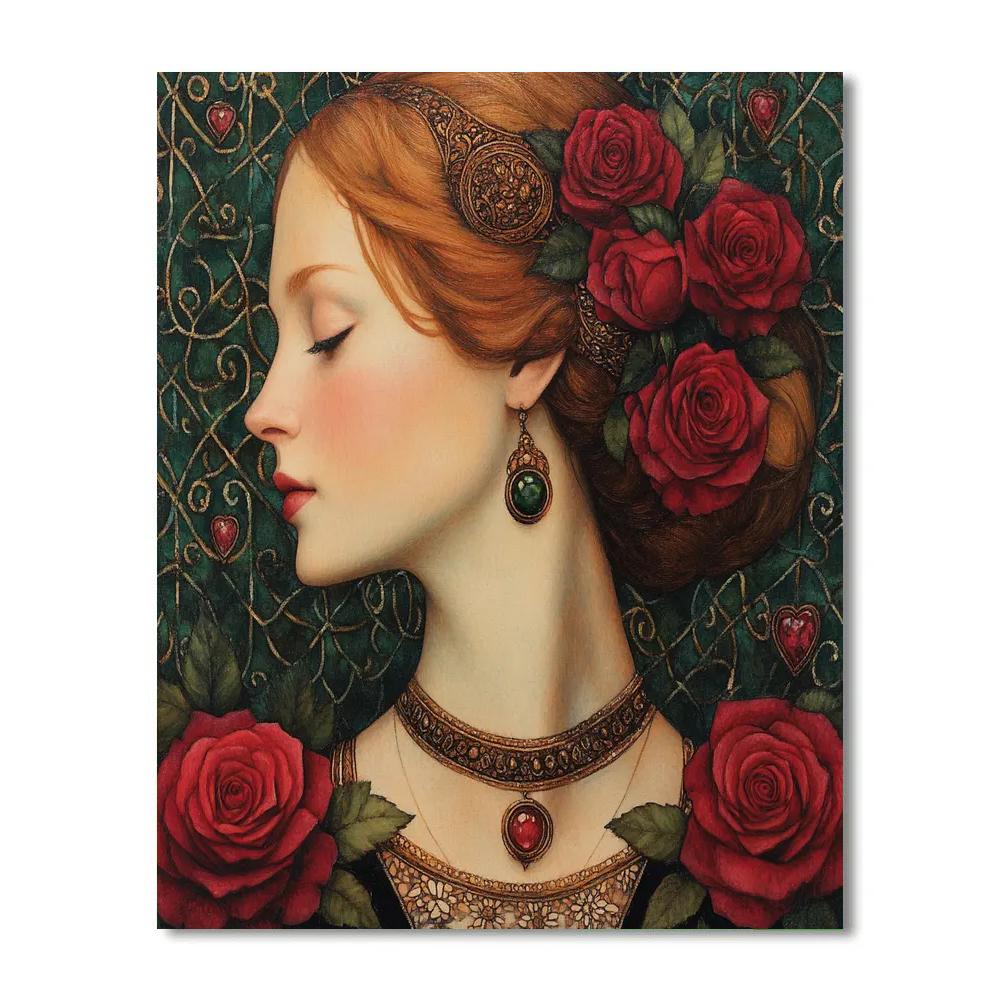 Dante Gabriel Rossetti Inspired Portrait With Roses And Jewelry painting number kit