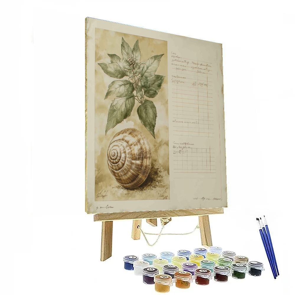 Leonardo Da Vinci Inspired Botanical Study With Fossil Shell painting number kit