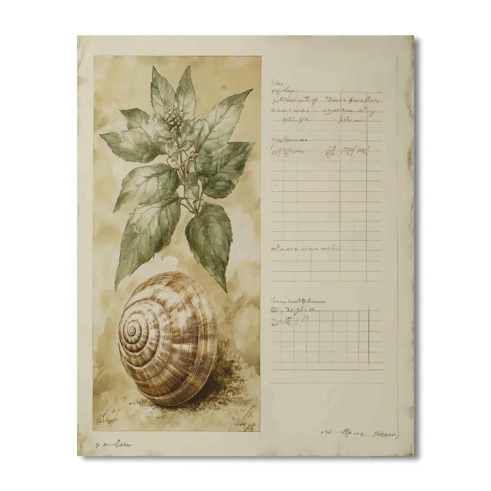 Leonardo Da Vinci Inspired Botanical Study With Fossil Shell painting number kit