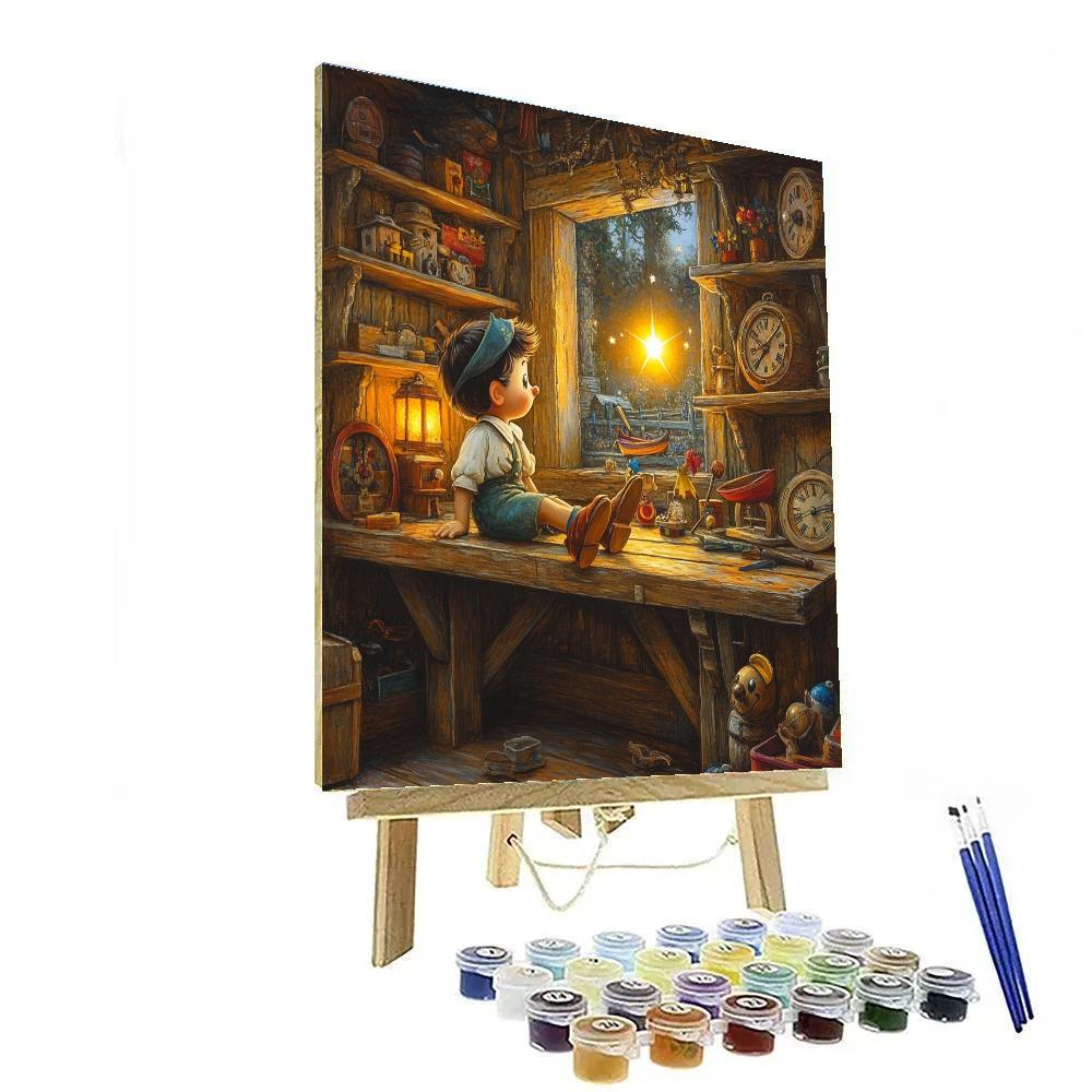 Pinocchio Puppet Shop Wishes Disney Inspired paint by numbers