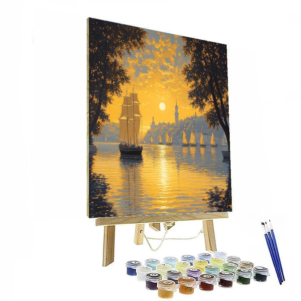 Claude Lorrain Inspired Harbor Sunrise With Sailing Ships Numbered painting kits